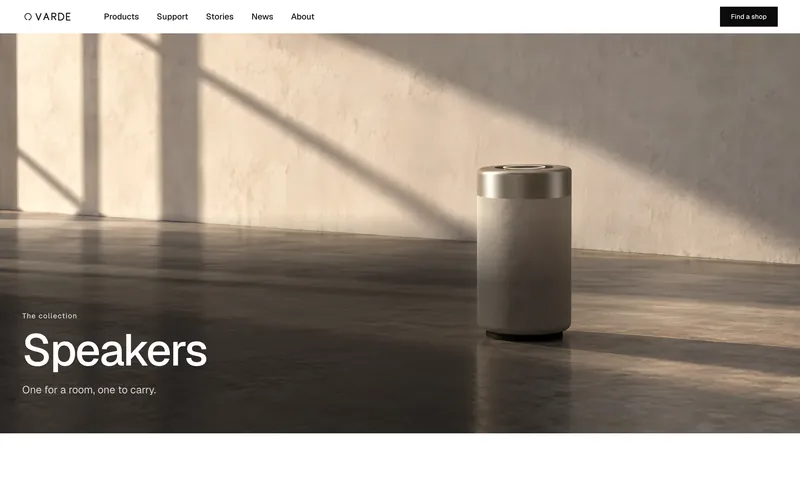 A product family page in the demo: Speakers, opening with a large picture.